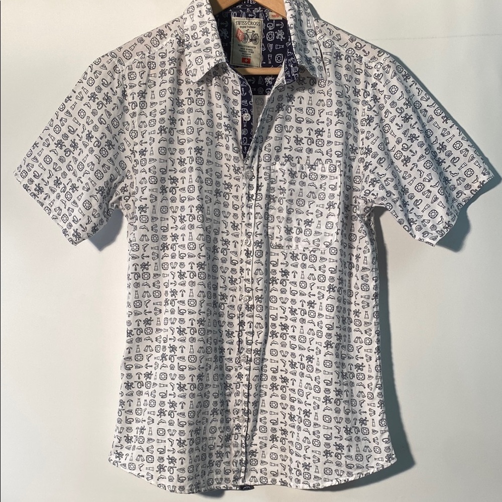 White and Blue Nautical Casual Button Down Shirt